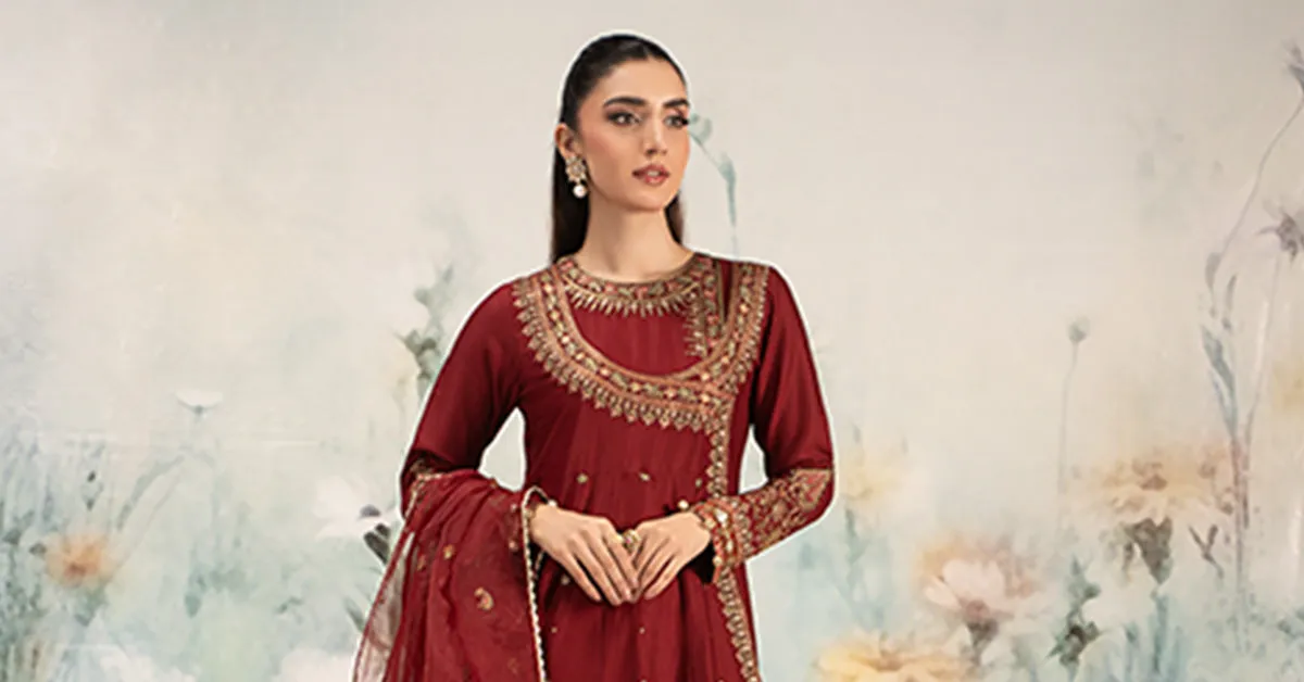 3 Piece Embroidered Dobby Lawn Suit | DW-EF25-40