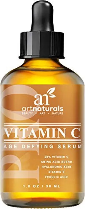ArtNaturals Anti-Aging Vitamin-C Serum with Hyaluronic Acid & Vit E - Wrinkle Repairs Dark Circles, Fades Age Spots & Sun Damage - Enhanced 20% Top Vitamin C Super Strength - Organic Ingredients, 1 Oz