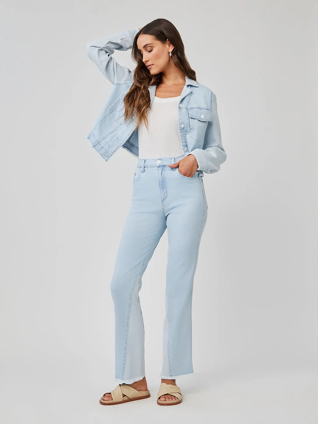 Coco Frayed Mix Denim Jacket - Tidal Wash Spray