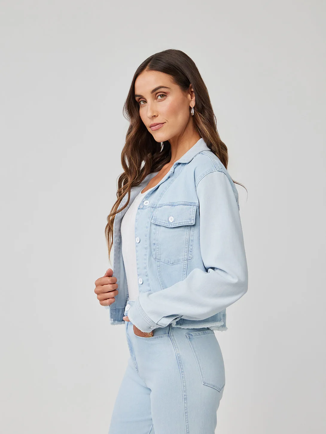 Coco Frayed Mix Denim Jacket - Tidal Wash Spray