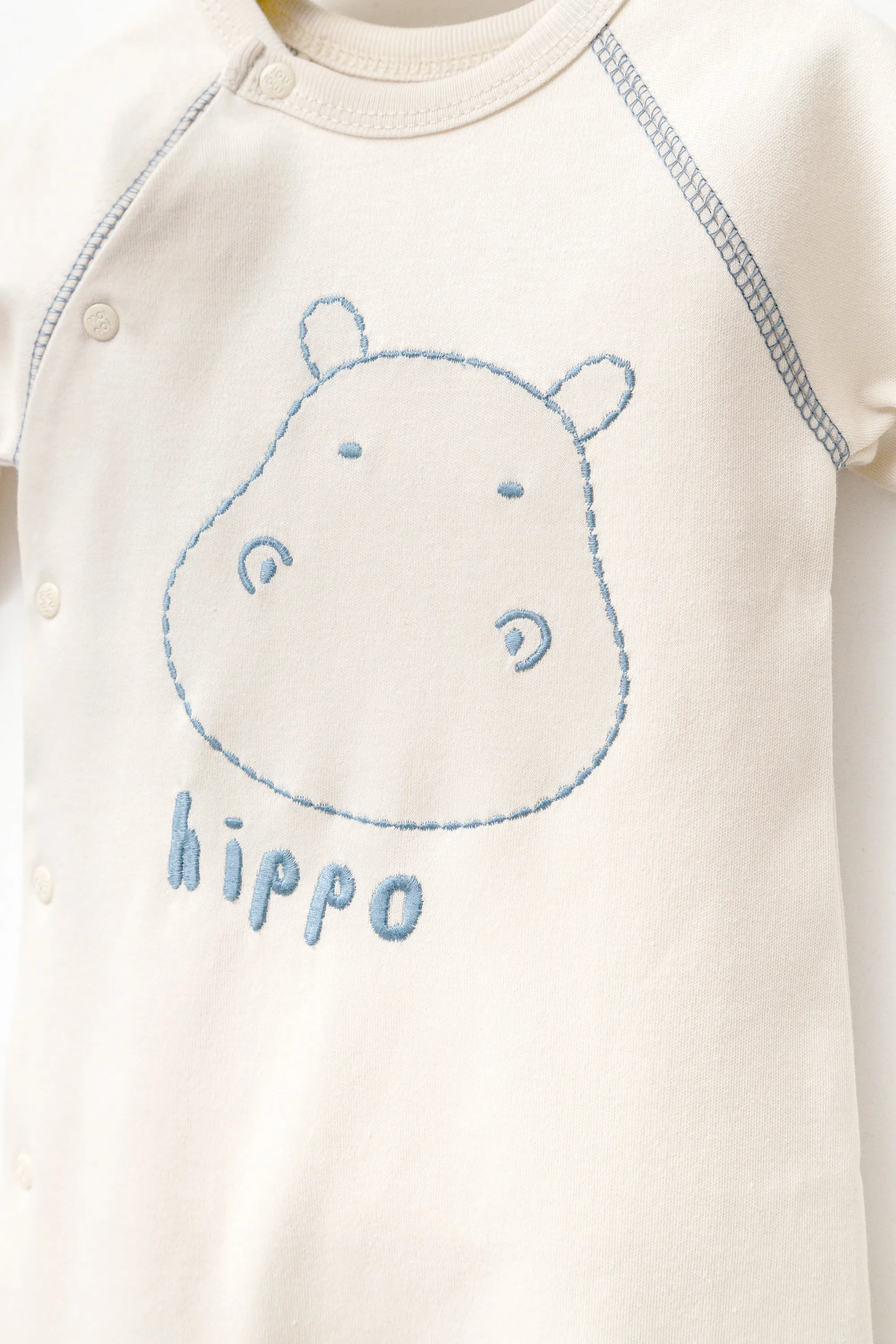 Cream Hippo Graphic Babygrow & Hat