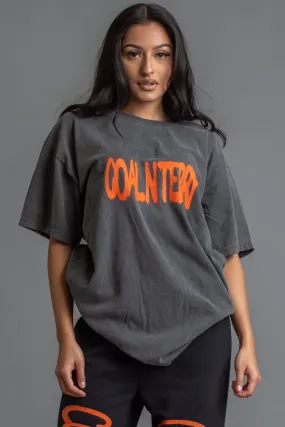 DARK GREY N ORANGE SPRAY CNT TEE