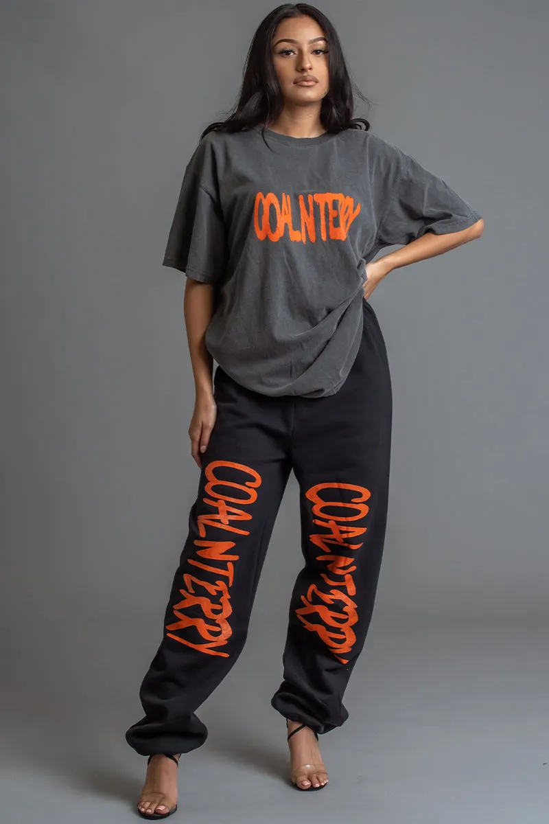 DARK GREY N ORANGE SPRAY CNT TEE