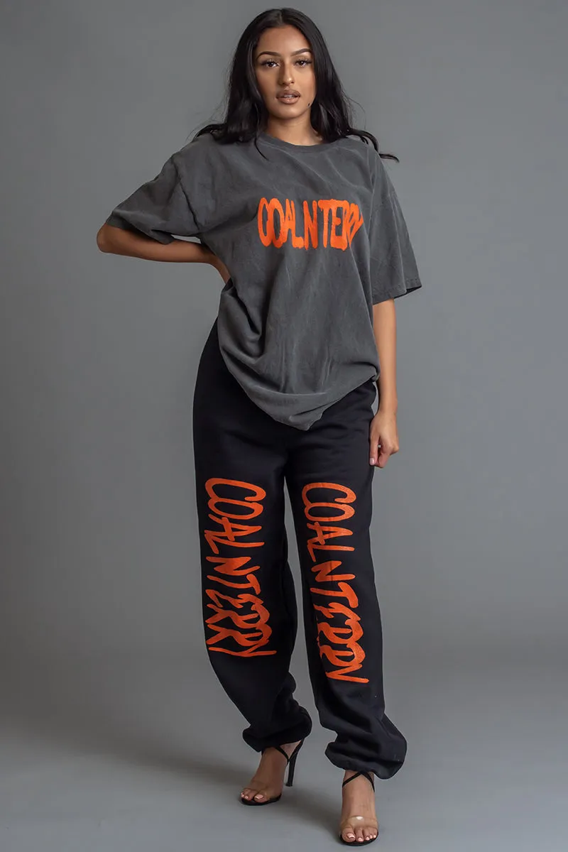 DARK GREY N ORANGE SPRAY CNT TEE