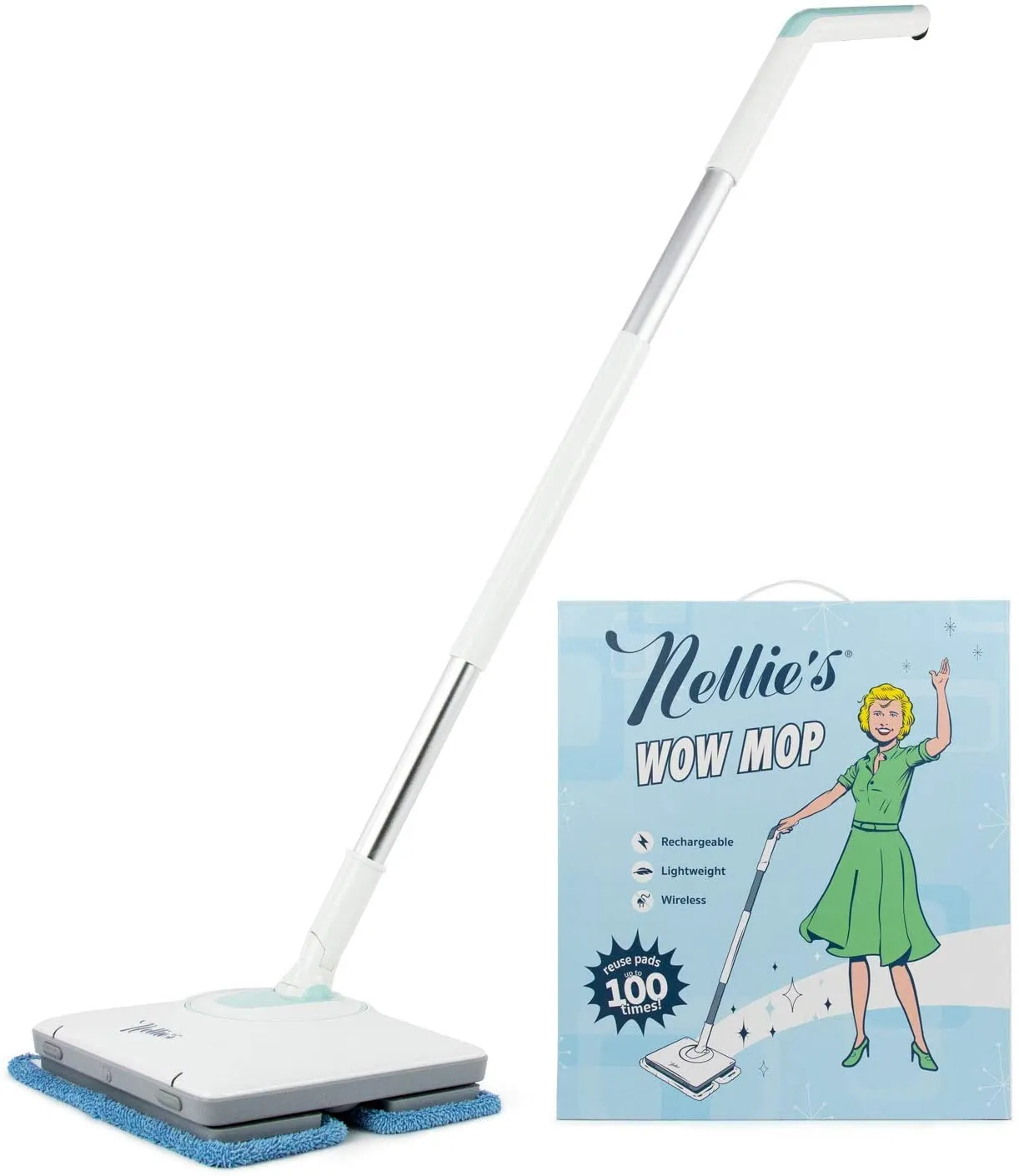 Nellie's Wow Mop Cordless, Light-Weight and Rechargeable Spray Mop for Cleaning Floors