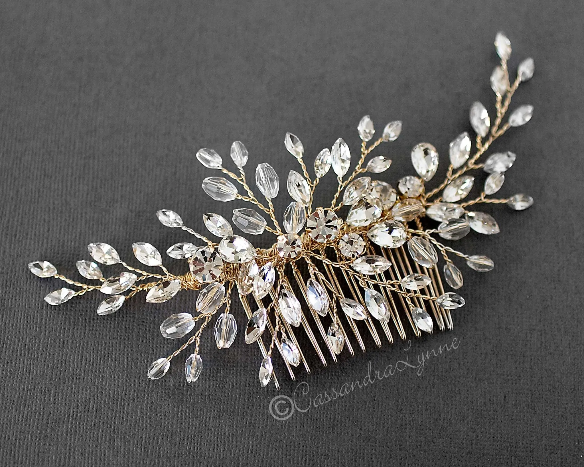 Rhinestone and Crystal Spray Bridal Comb