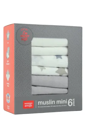 Weegoamigo - Bamboo Mini Muslin (6pk) - Stars Grey
